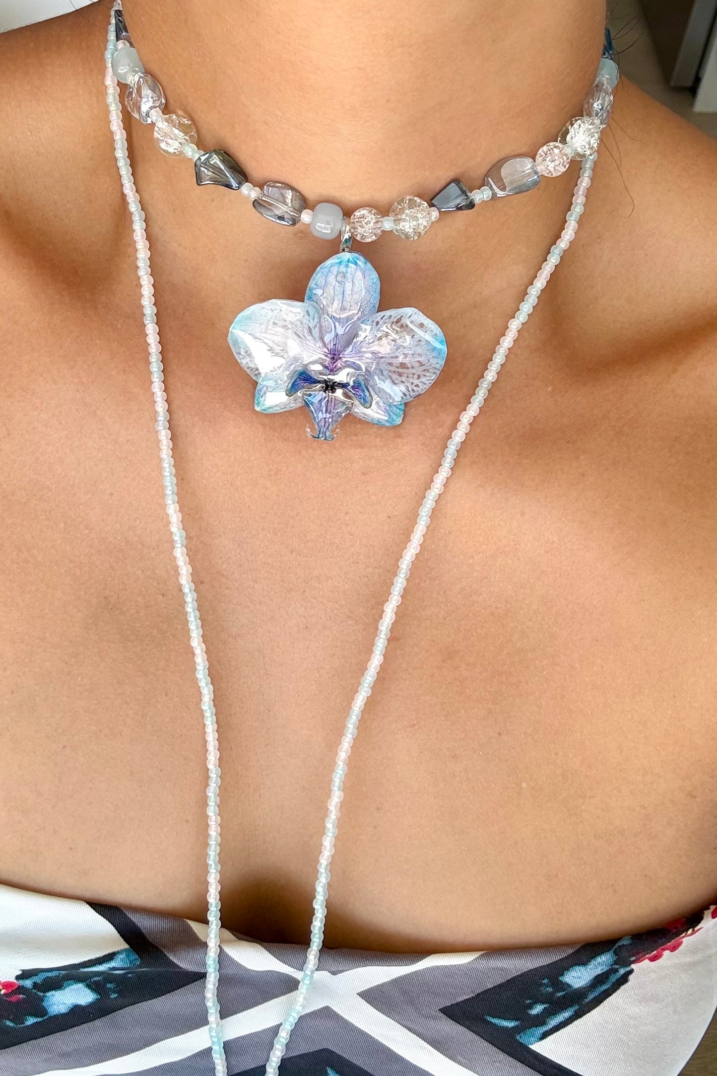 Handmade Baby Blue Orchid Necklace