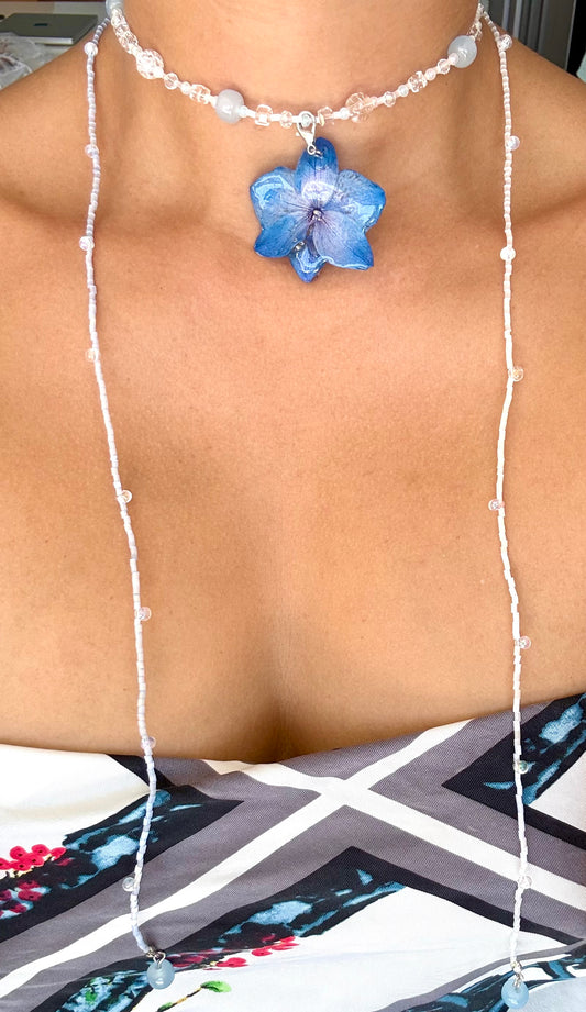 Handmade Blue Orchid Necklace