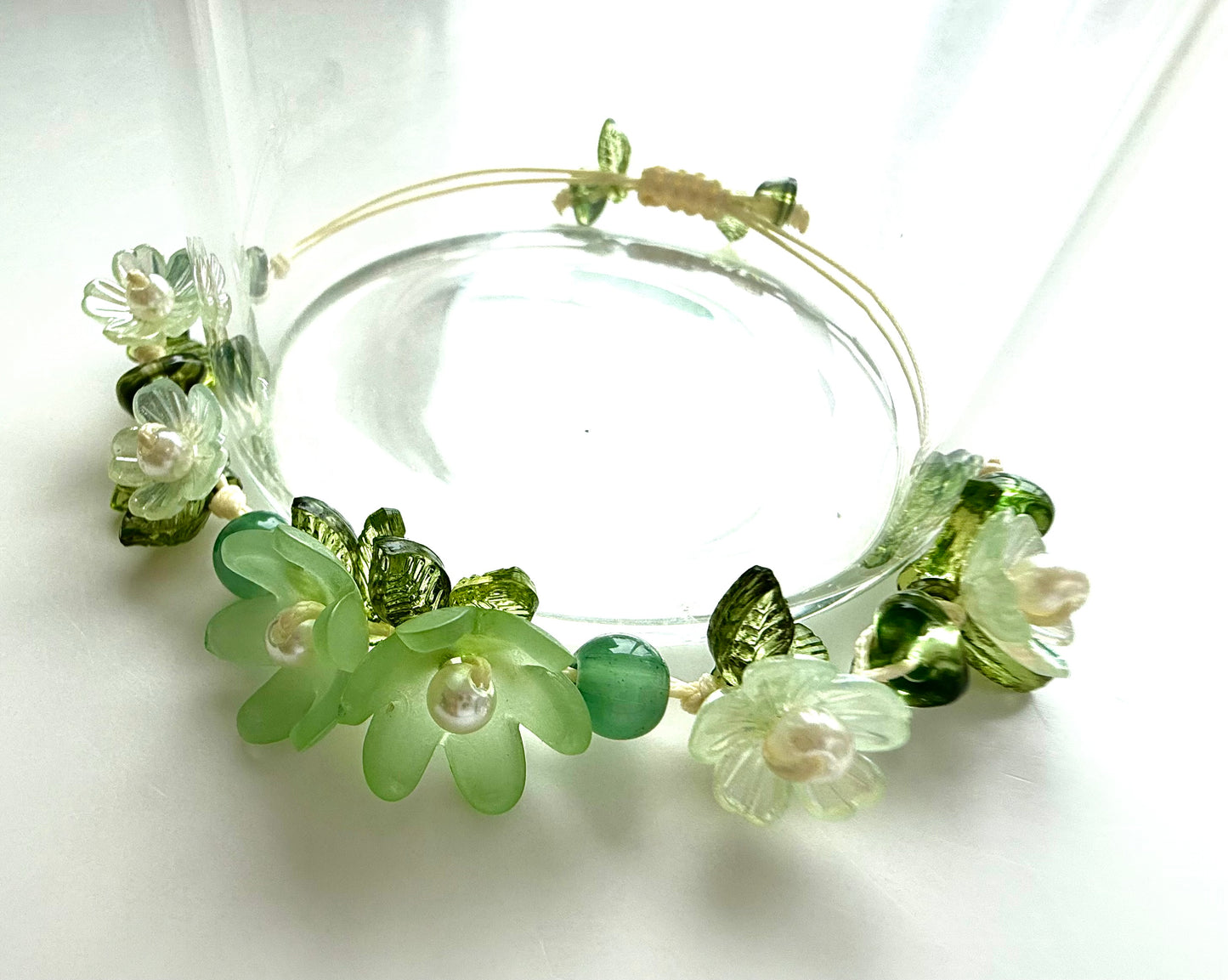 Handmade Green Flower Bracelet