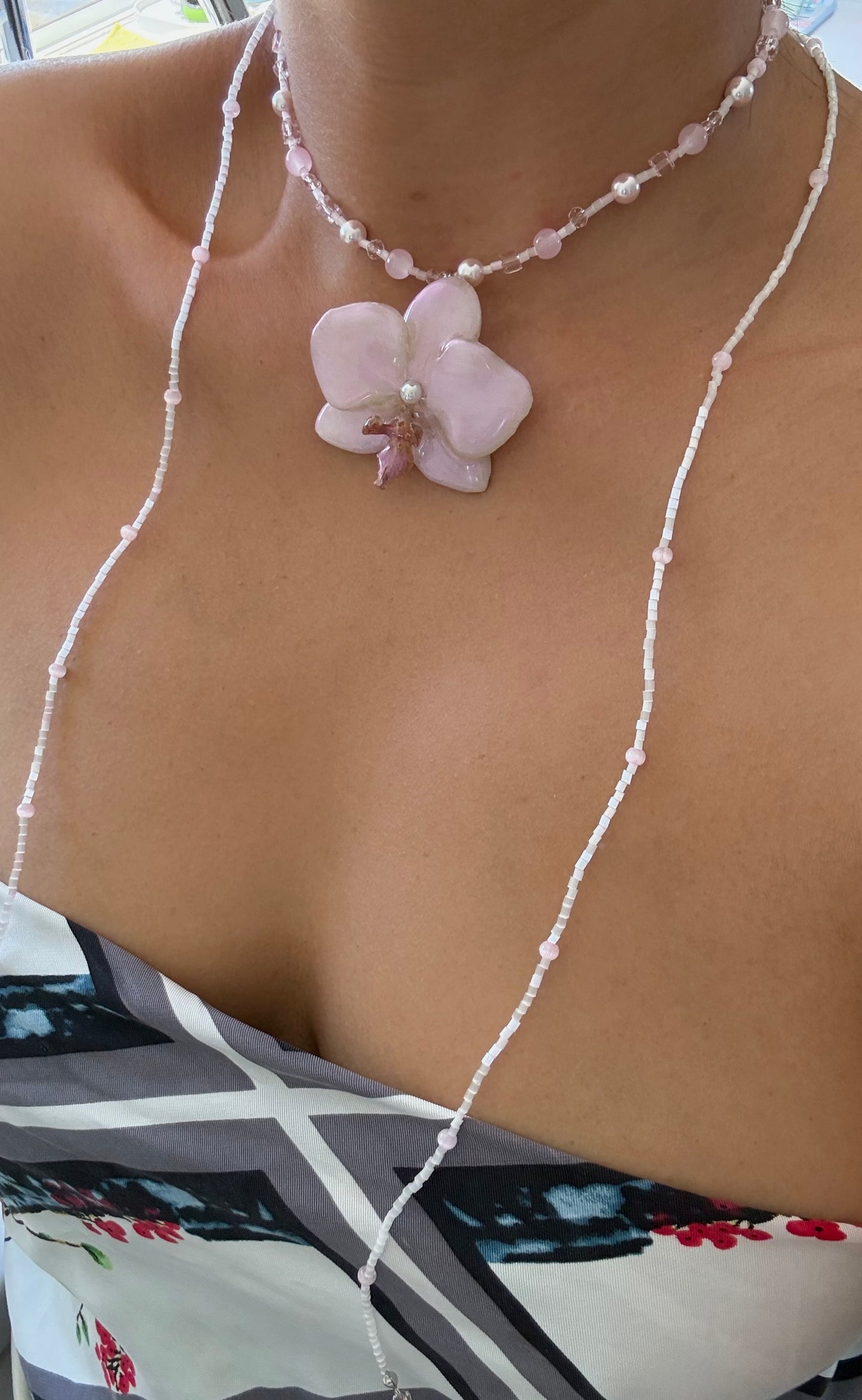 Handmade Opalescent Orchid Necklace