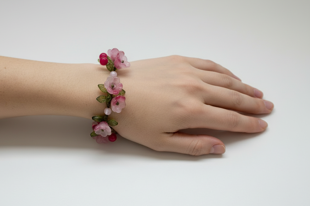 Handmade Blush Pink Tulip Flower Bracelet