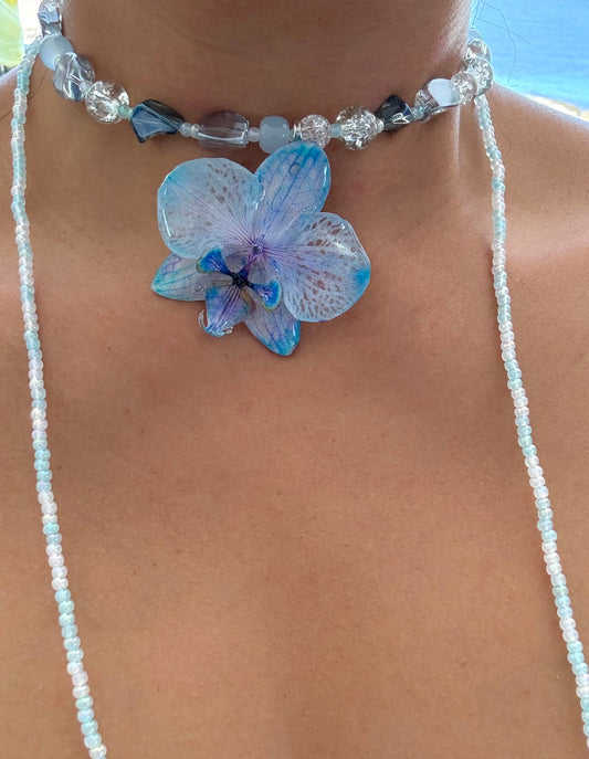 Handmade Baby Blue Orchid Necklace