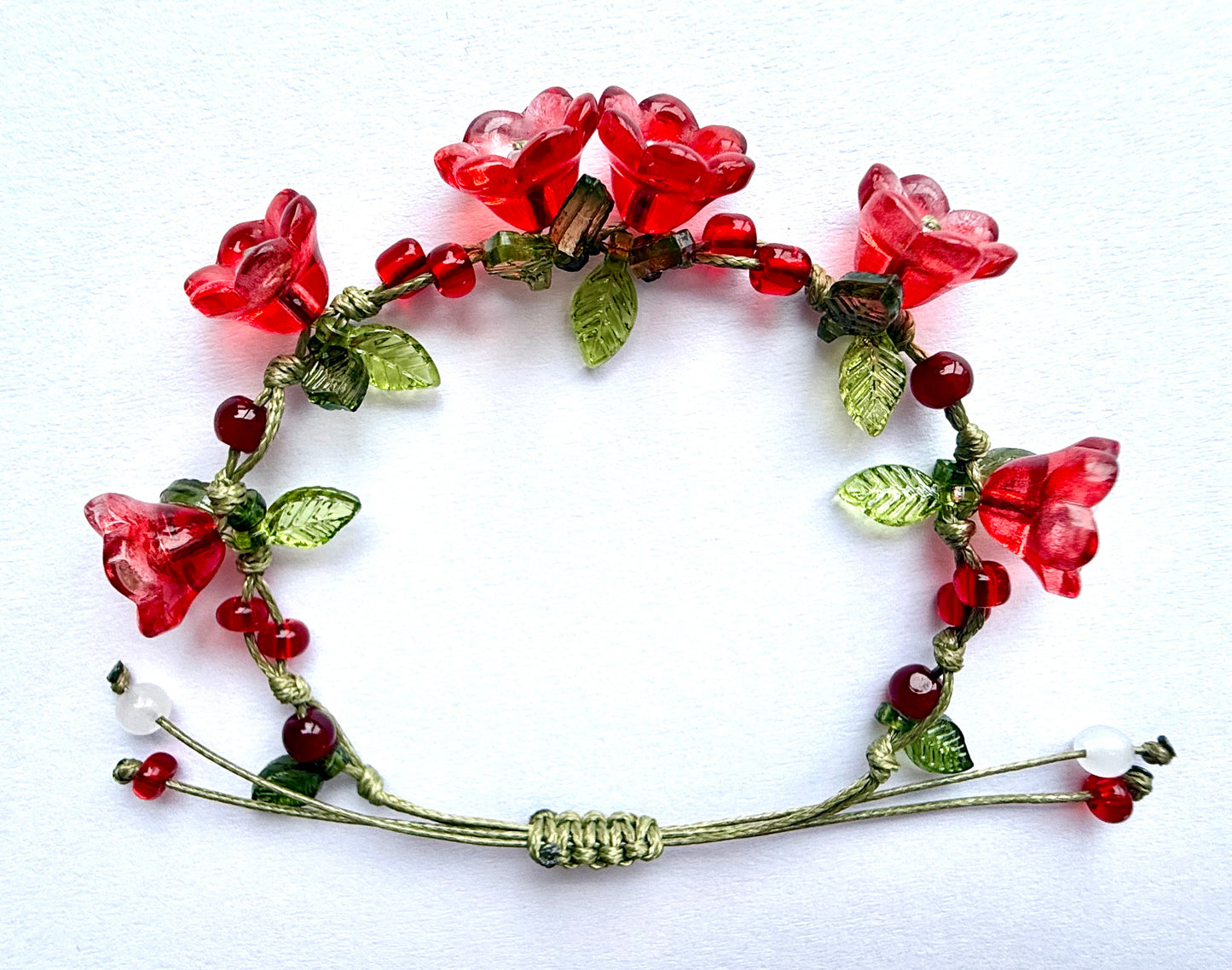 Handmade  Red Lily of the Valley Charm Bracelet