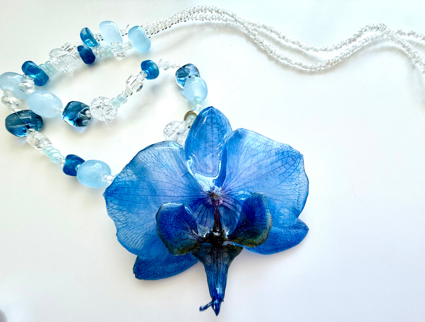 HandMade Sapphire Blue Orchid Necklace