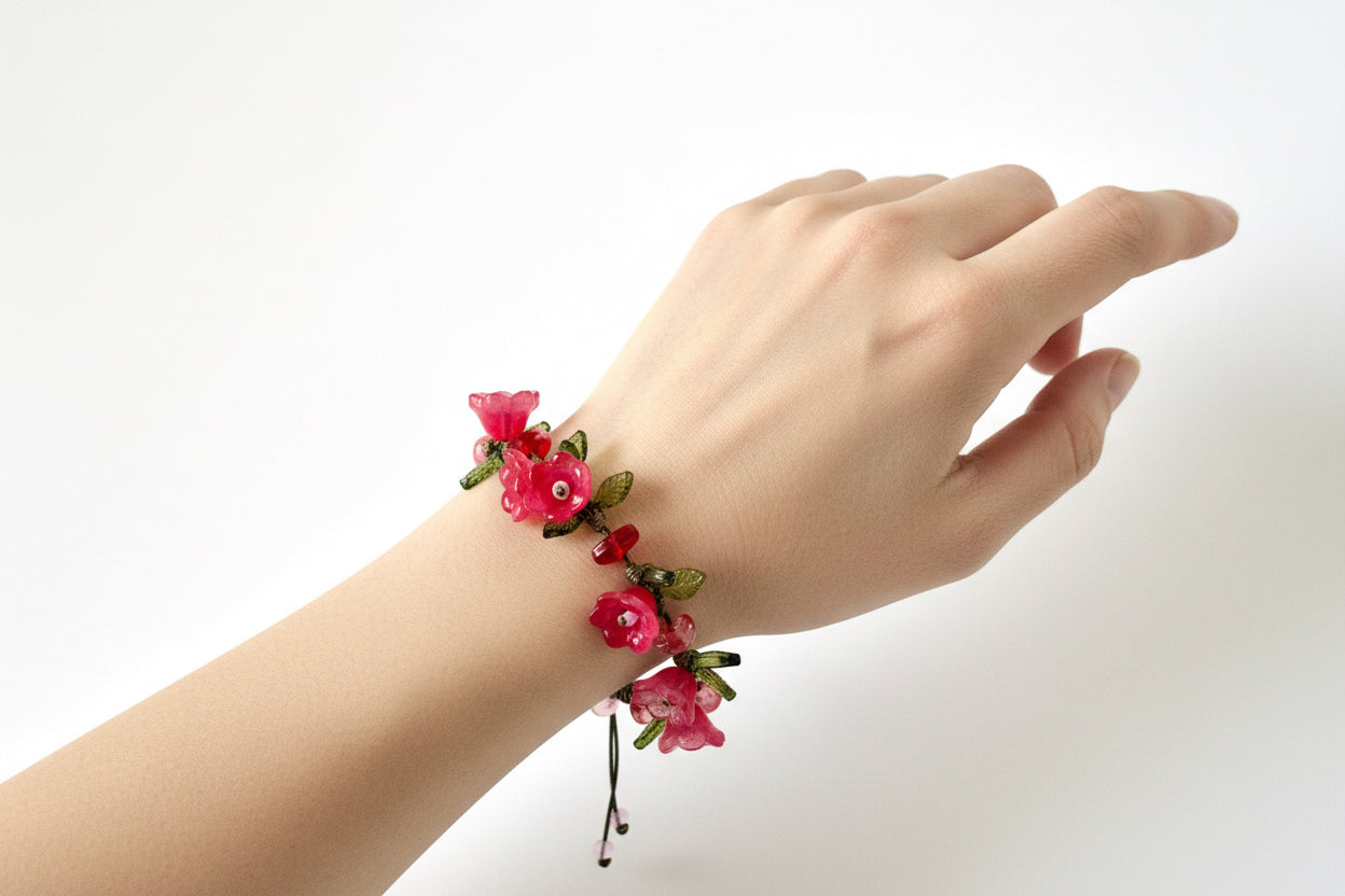 Handmade Peach Tulip Flower Bracelet
