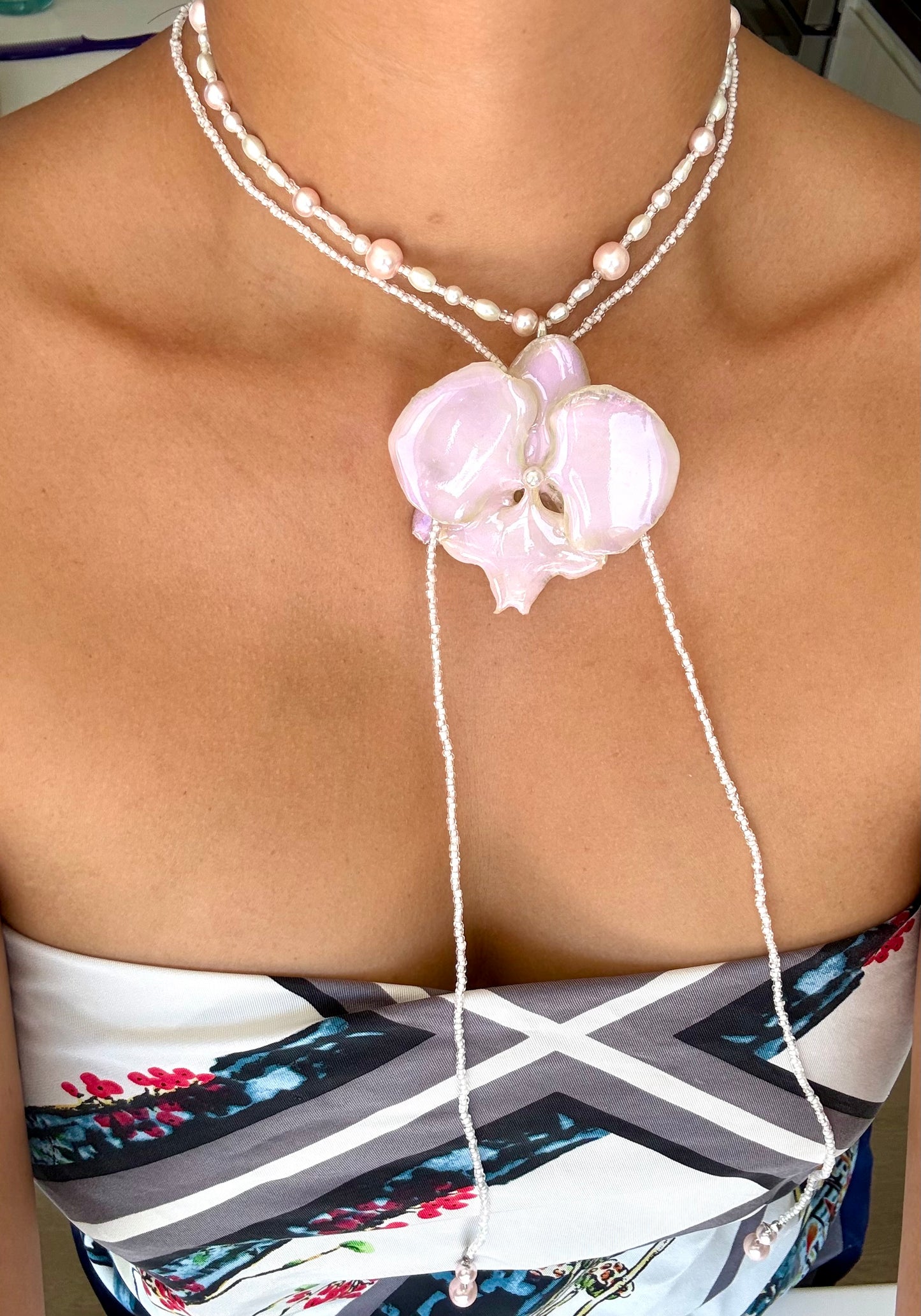 HandMade Soft Pastel Pink Orchid Necklace