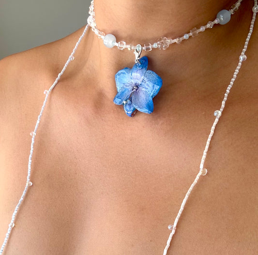 Handmade Blue Orchid Necklace