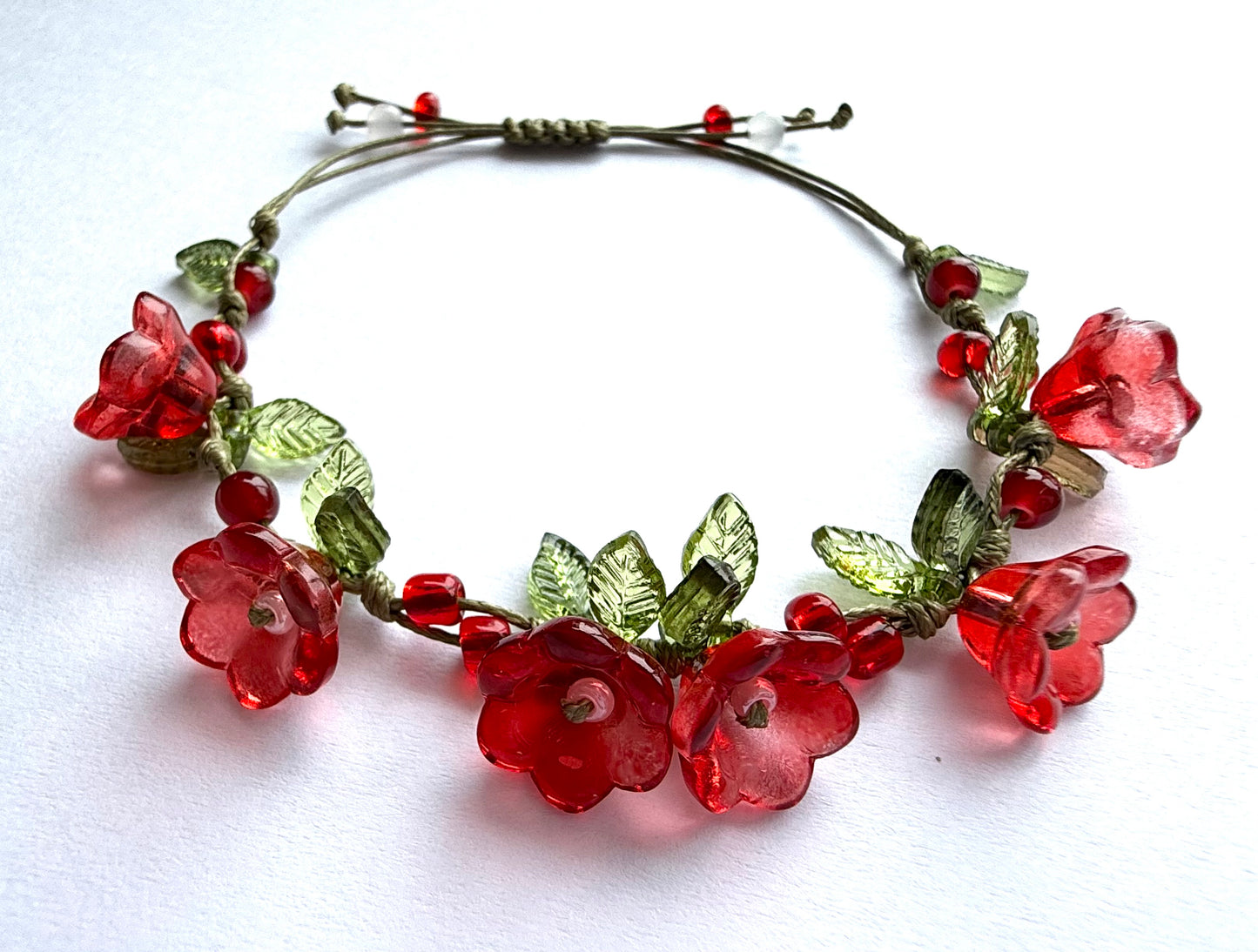 Handmade  Red Lily of the Valley Charm Bracelet