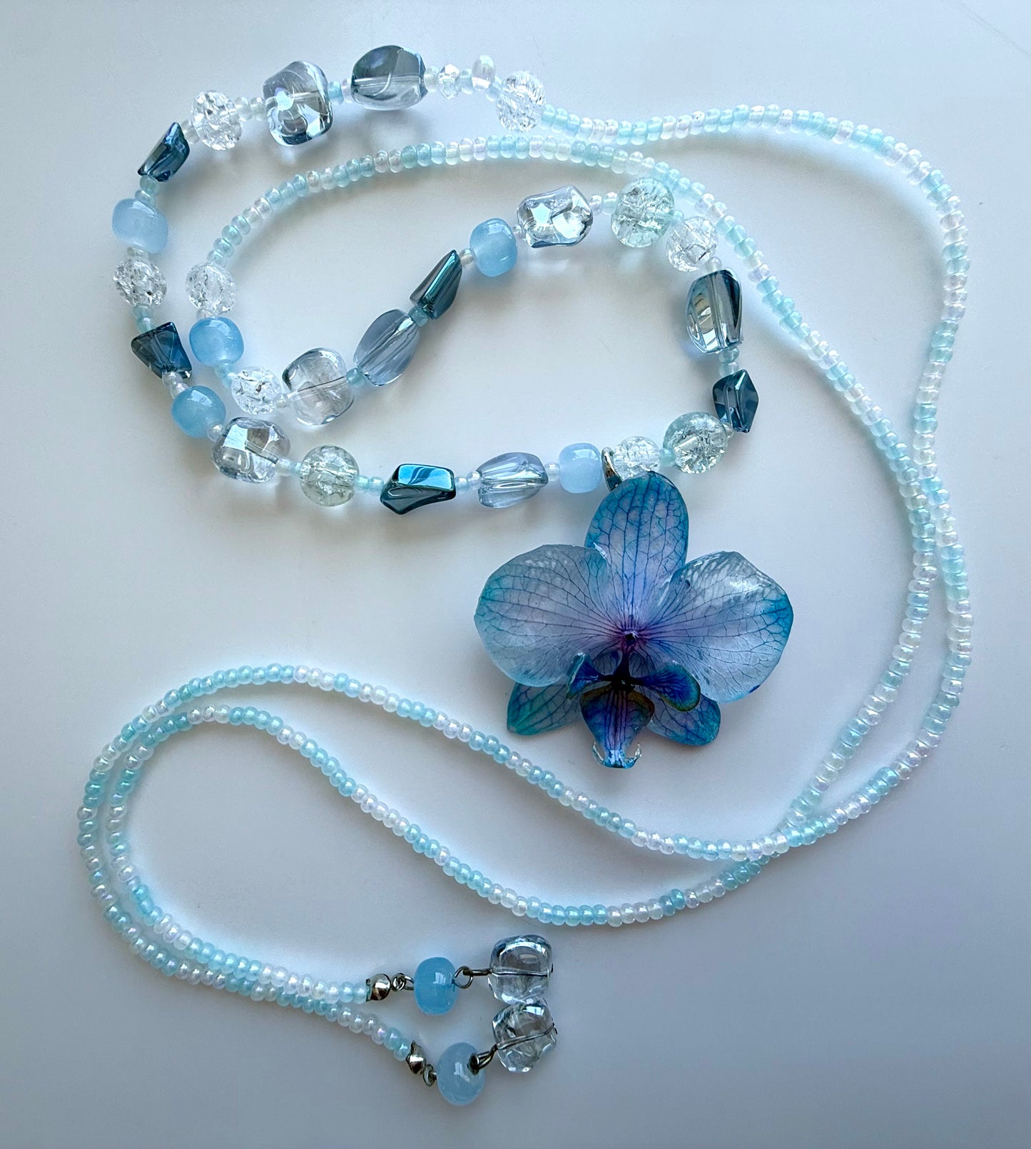 Handmade Baby Blue Orchid Necklace