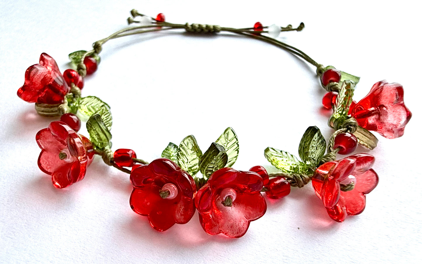 Handmade  Red Lily of the Valley Charm Bracelet