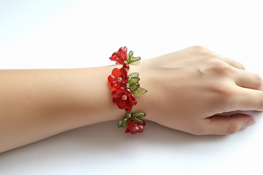 Handmade  Red Lily of the Valley Charm Bracelet
