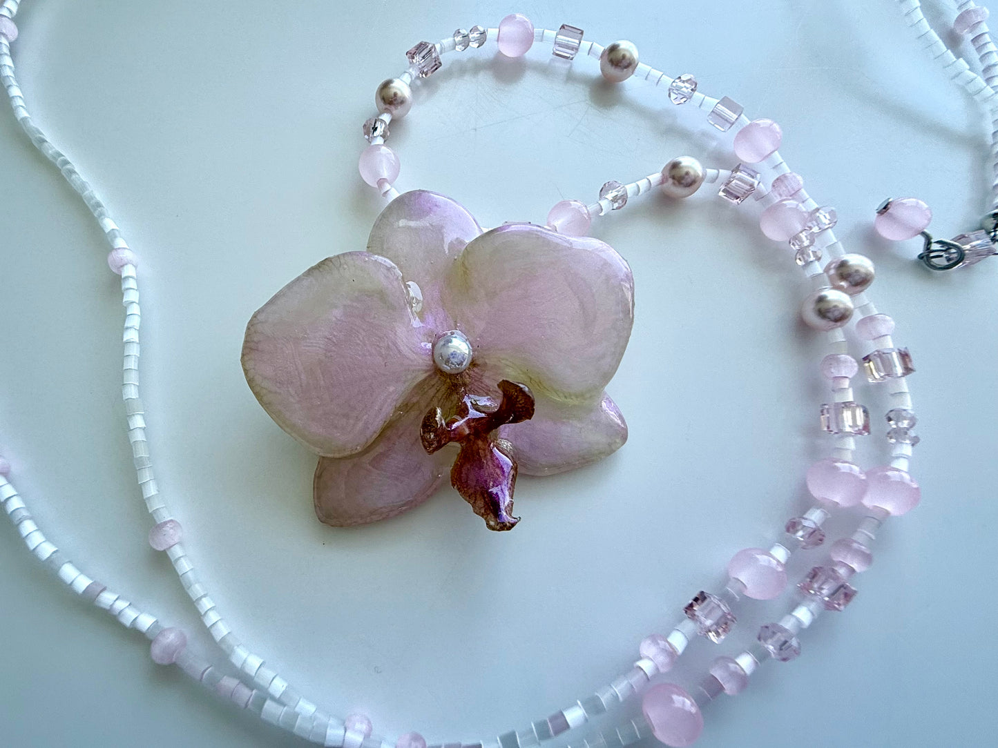 Handmade Opalescent Orchid Necklace