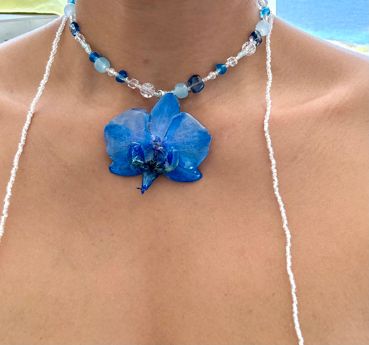 HandMade Sapphire Blue Orchid Necklace