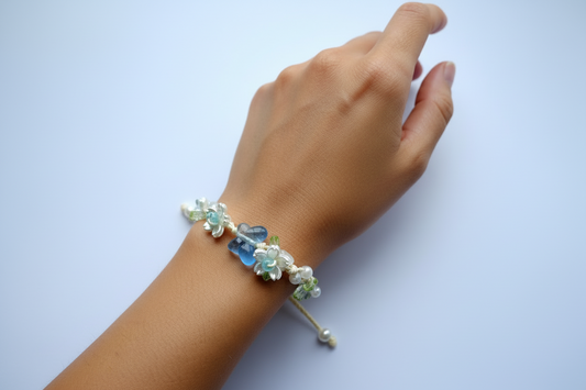 Blue Butterfly Apricot Blossom Bracelet