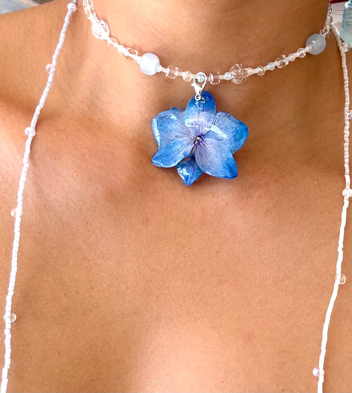 Handmade Blue Orchid Necklace