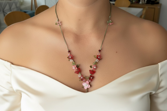 Handmade Red Hydrangea Necklace
