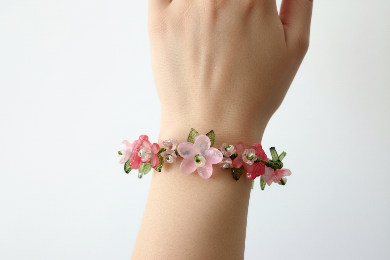 Handmade Pink Floral Bracelet