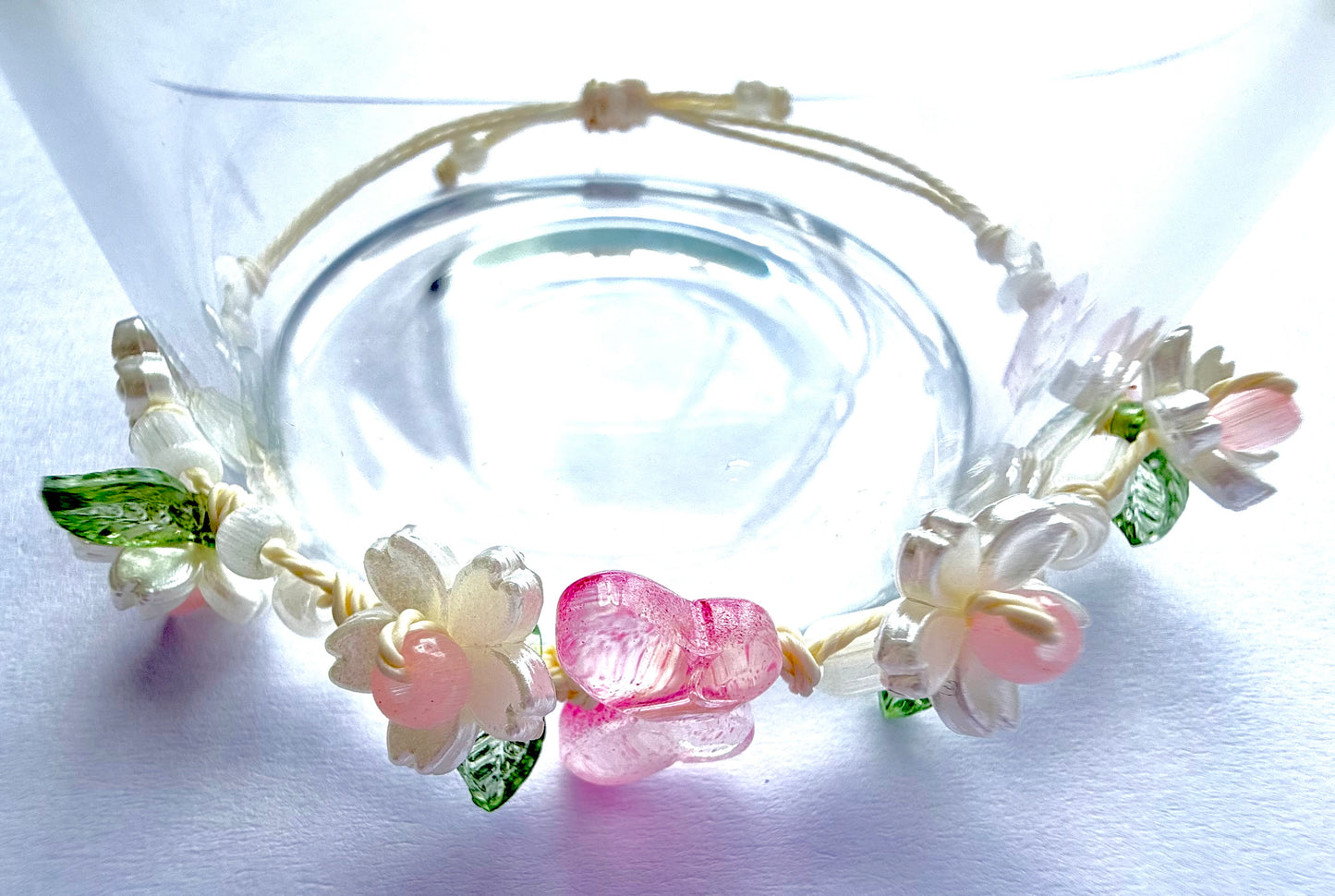 Pink Butterfly Apricot Blossom Bracelet